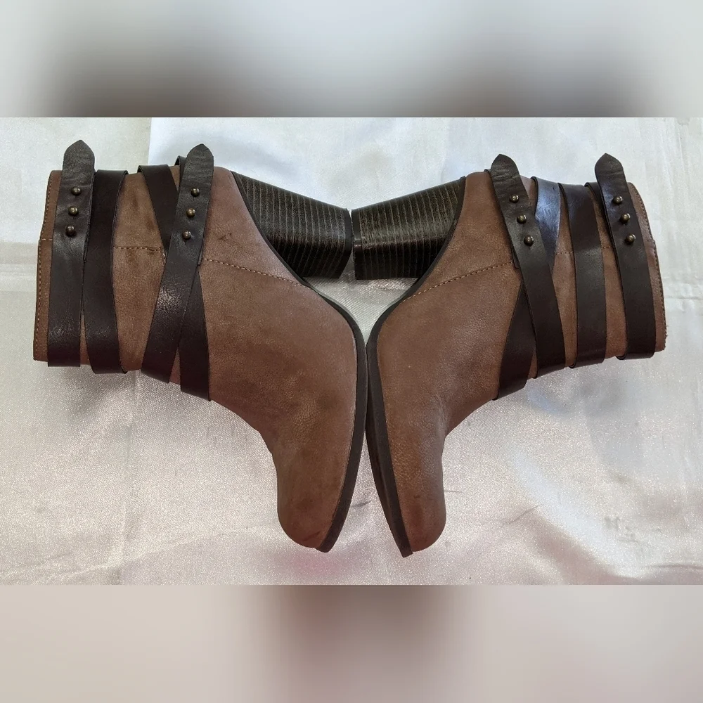 Madden Girl Deluxxxe Women's Strappy Ankle Boots Size 7.5M Zip Closure Brown - Picture 8 of 10